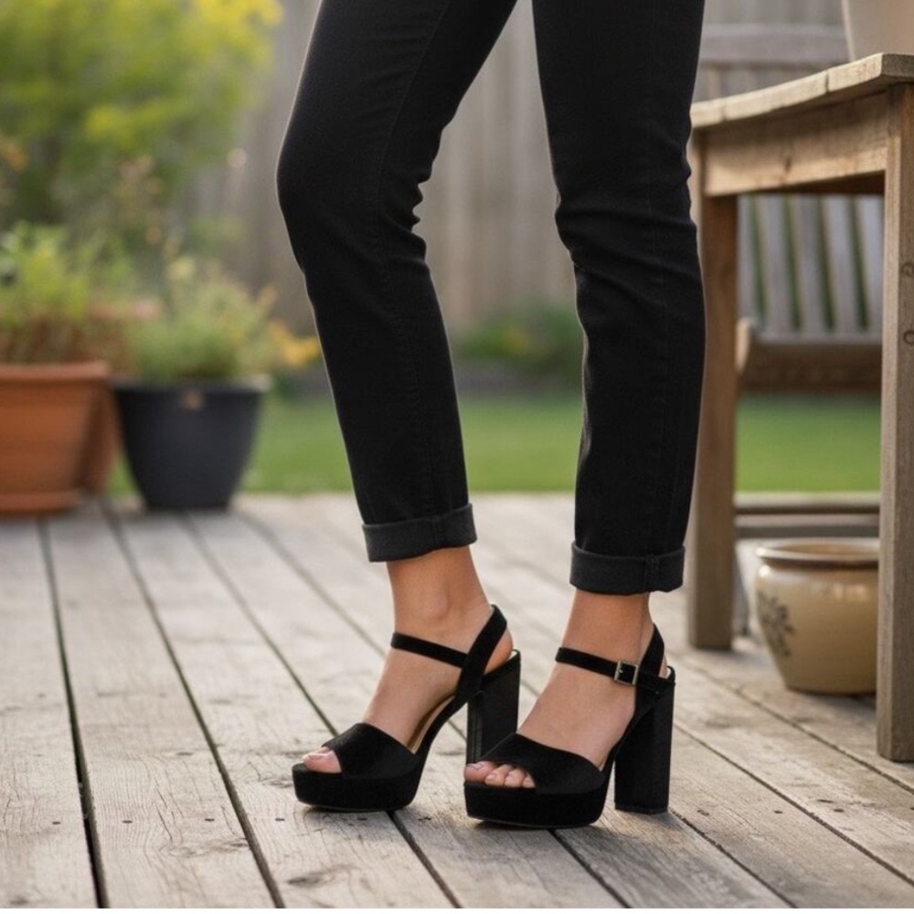 NIB |French Connection | Taryn platform sandals in black velvet | Size 11